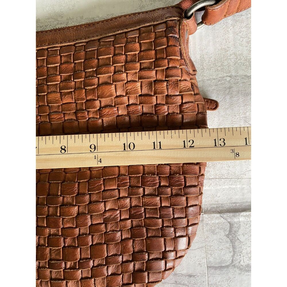 Anthro Vilenca Holland Cognac Leather Woven Crossbody Bag Boho Chic Timeless - Picture 7 of 10